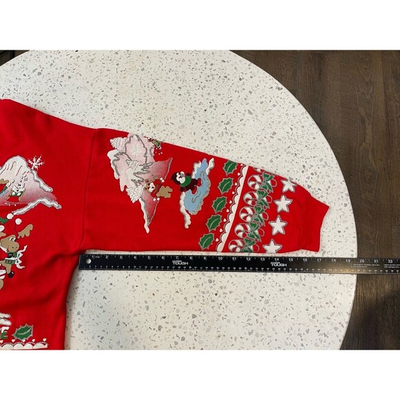 VINTAGE VKC 1991 Nutcracker Puff Paint Panda Christmas Sweatshirt Red Ugly Bear - Picture 10 of 11